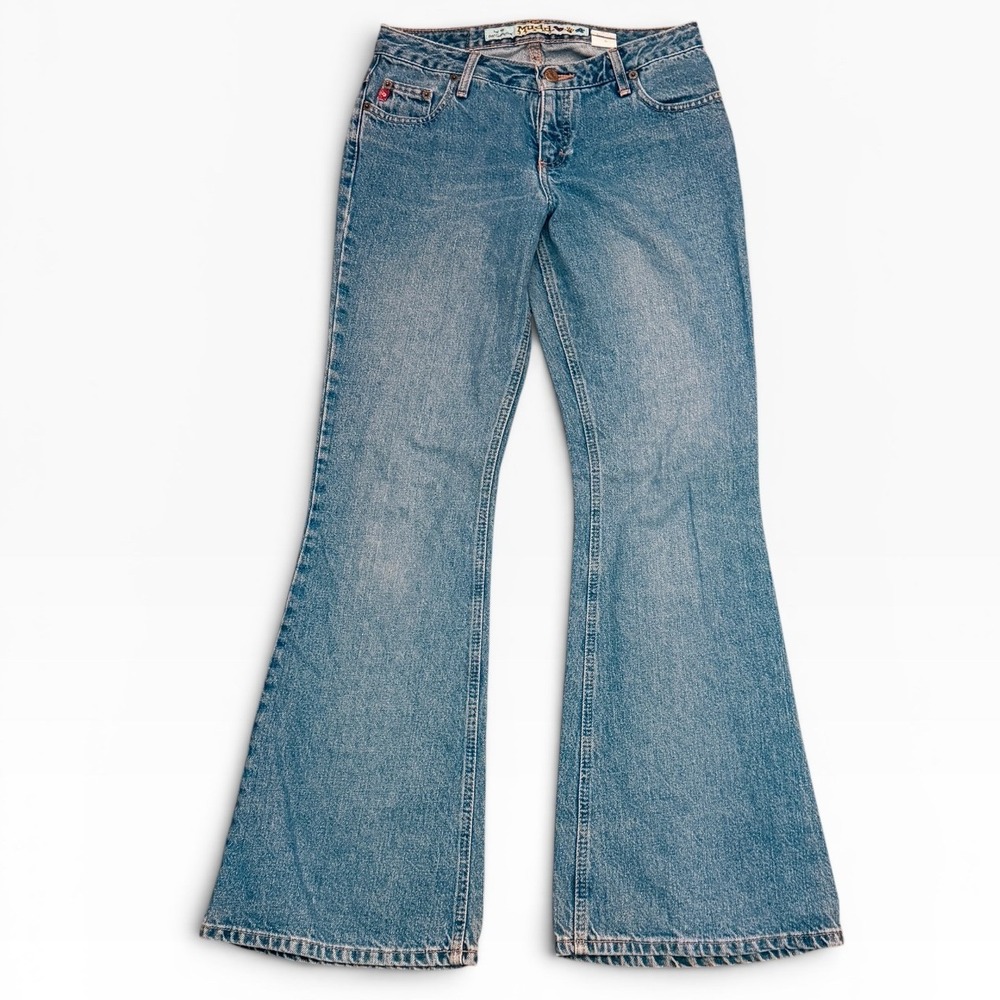 Mudd Vintage Flare Jeans Blue Medium Wash Low Rise Y2K Bell Bottoms Size 7 28x31